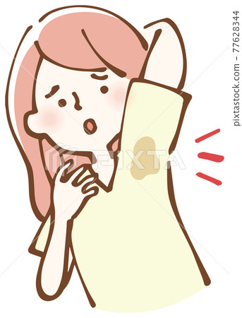 Illustration of a woman who cares about armpit sweat Illustration of a woman who cares about armpit sweat 77628344