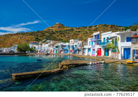 Greek fishing village Klima on Milos island in Greece Greek fishing village Klima on Milos island in Greece 77629517