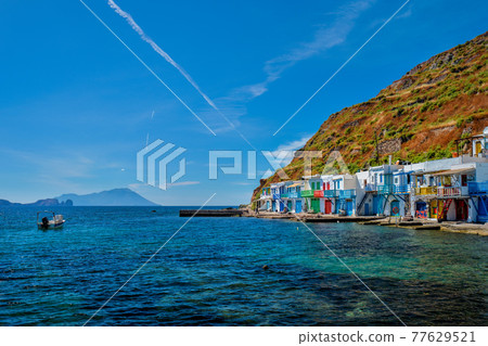Greek fishing village Klima on Milos island in Greece Greek fishing village Klima on Milos island in Greece 77629521
