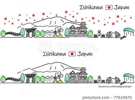 Ishikawa cityscape and simple line drawing set of new coronavirus 77629970