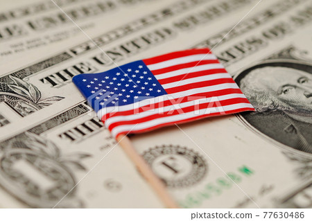 USA America flag on dollar banknotes background 77630486