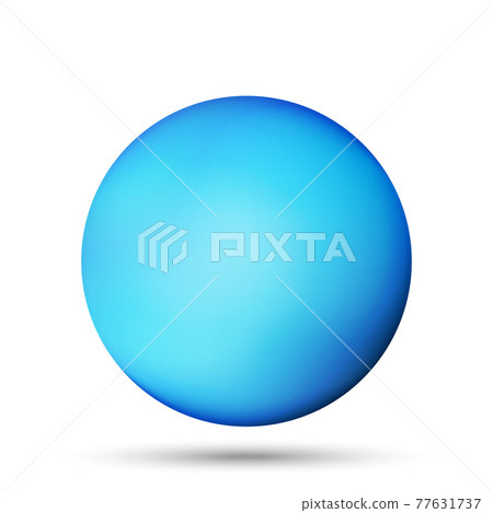 Glass blue ball or precious pearl. Glossy realistic ball, 3D abstract vector illustration highlighted on a white background. Big metal bubble with shadow 77631737