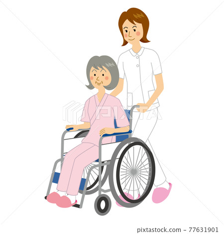 Nurse pushing a wheelchair - Stock Illustration [77631901] - PIXTA