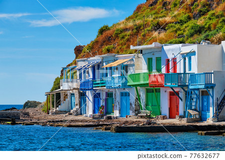 Greek fishing village Klima on Milos island in Greece Greek fishing village Klima on Milos island in Greece 77632677
