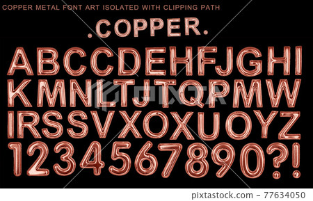 Copper font, A-Z Copper metal type luxury style text alphabet isolated on black with clipping path 77634050