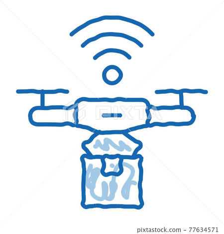 Flying Drone doodle icon hand drawn illustration 77634571