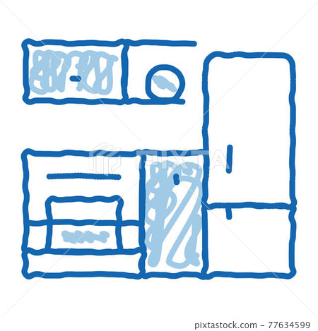 Kitchen with Fridge doodle icon hand drawn illustration 77634599
