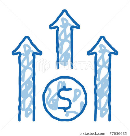 Grow Arrow Dollar doodle icon hand drawn illustration 77636685