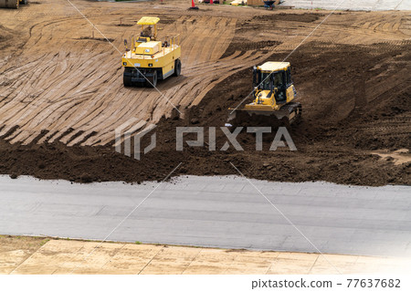 Rainwater storage tank, roadbed, road roller, bulldozer Rainwater storage tank, roadbed, road roller, bulldozer 77637682