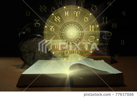 Zodiac sign wheel of fortune and constellation study for foretell education course. 77637886