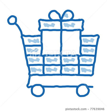 Trolley with Gift doodle icon hand drawn illustration 77639846