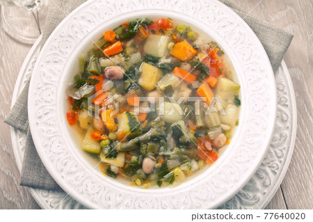 Minestrone Soup on a Plate. High quality photo. 77640020