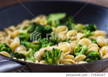 Pasta with Broccoli on a Pan. Typical Italian Dish. 77640267
