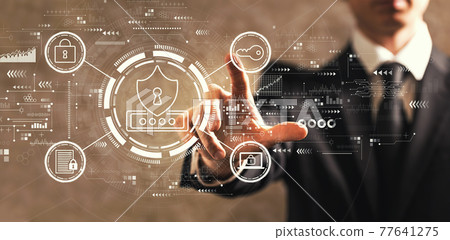 Cyber security theme with businessman Cyber security theme with businessman 77641275