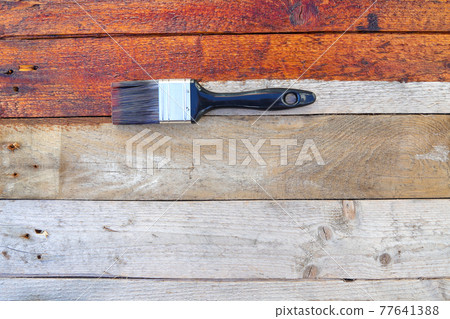 Rustic Wood Surface Restoration Coating With Paintbrush Rustic Wood Surface Restoration Coating With Paintbrush 77641388