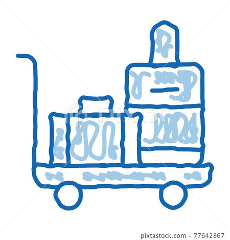 Baggage Cart With Valise doodle icon hand drawn illustration Baggage Cart With Valise doodle icon hand drawn illustration 77642867