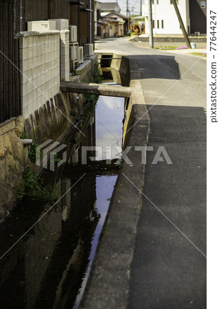 岡山縣倉敷市路邊的無柵灌溉渠 岡山縣倉敷市路邊的無柵灌溉渠 77644247