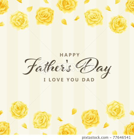 父親節水彩黃色玫瑰框架與背景正方形與消息 77646541