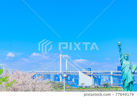 [東京街景] 櫻花和台場街景 77649179