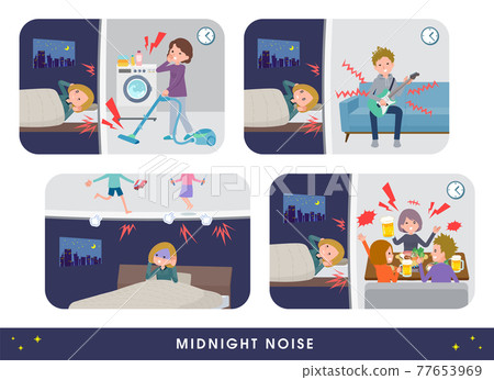 A set of women in a hoodie suffering from the noise of their neighbors 77653969