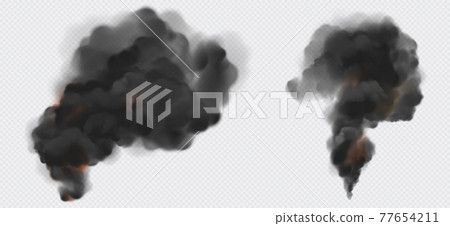 Black smoke or steam trails set, industrial smog 77654211