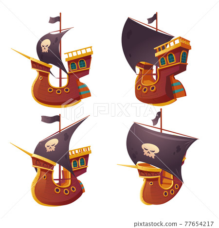 Pirate ship set isolated on white background. 77654217