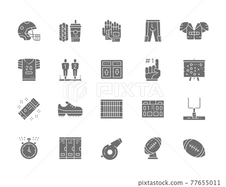 Set of American Football Grey Icons. Fast Food, Sports Uniform, Helmet and more. Set of American Football Grey Icons. Fast Food, Sports Uniform, Helmet and more. 77655011