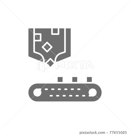 Robotic sorting arm with conveyor belt, metallurgy production gray icon. 77655085