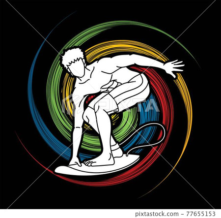 Man Surfer Surfing Sport Action Cartoon Graphic Vector 77655153