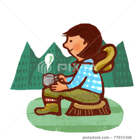 Woman drinking tea outdoors Woman drinking tea outdoors 77655306