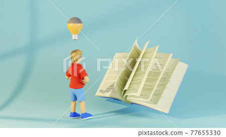 Education concept. 3d of book and kid on blue background. Modern flat design isometric concept of Education. Back to school. Education concept. 3d of book and kid on blue background. Modern flat design isometric concept of Education. Back to school. 77655330