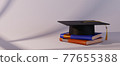 Education concept. 3d of book and graduate hat on white background. Modern flat design isometric concept of Education. Back to school. 77655388
