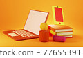 Digital Online Education. 3d of notebook and mobile about learning on phone, computer. social distance concept. Classroom Online internet network. 77655391