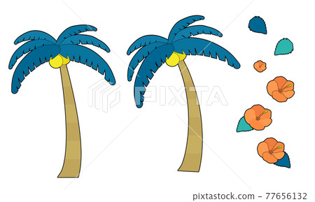 棕櫚樹和芙蓉圖標設置矢量圖夏季 77656132