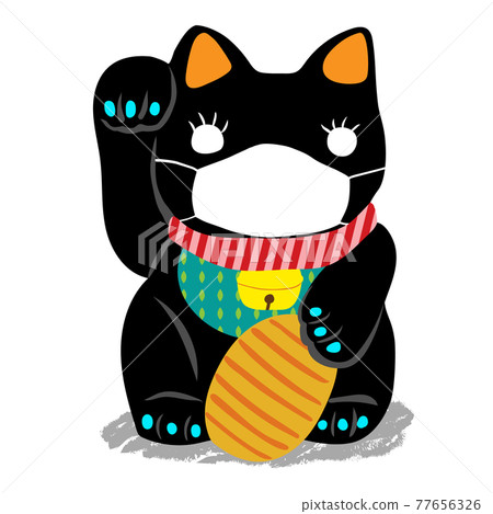 Black beckoning cat with surgical mask Black beckoning cat with surgical mask 77656326