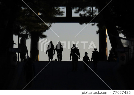 Otorii silhouette of Izumo Taisha Shrine Otorii silhouette of Izumo Taisha Shrine 77657425