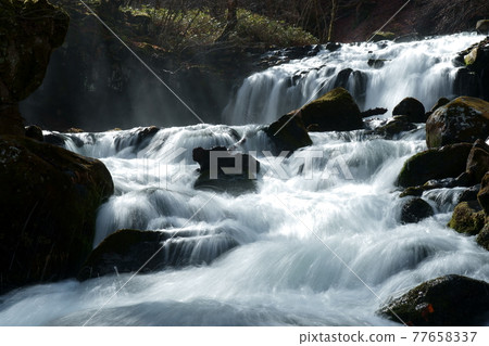 Scenery of a mountain stream with a waterfall-Tateshina Otaki, Chino City, Nagano Prefecture Scenery of a mountain stream with a waterfall-Tateshina Otaki, Chino City, Nagano Prefecture 77658337