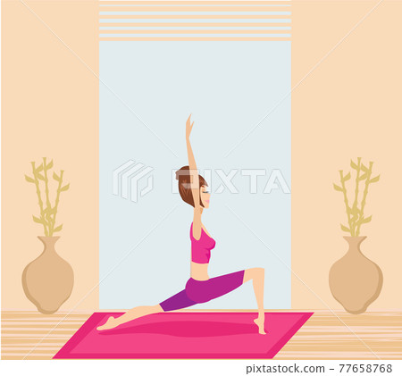 Young woman practicing yoga indoors 77658768