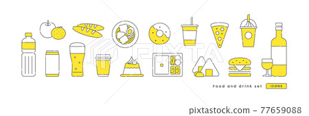 Cute icon set of food and drink. Vector illustration. 77659088