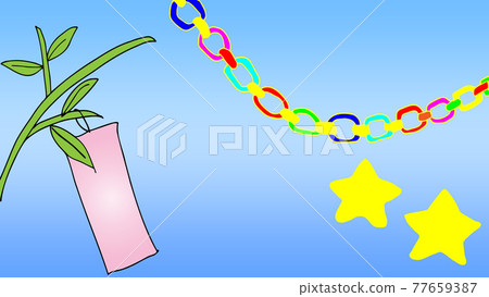 Illustration of two stars lined up with a tanabata decoration Horizontal position (light blue gradation) 77659387