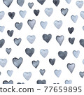 Seamless hand drawn pattern with hearts. Illustration on white silver grey background hahdpainted background 77659895