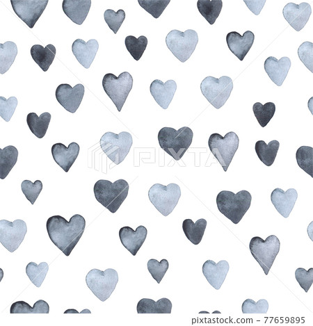 Seamless hand drawn pattern with hearts. Illustration on white silver grey background hahdpainted background 77659895