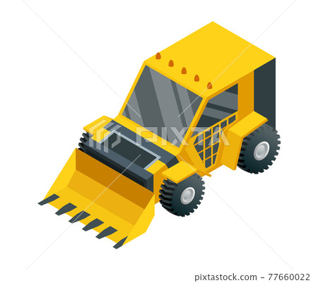 Construction machinery isometric. Heavy transportation. Icon representing heavy mining and road industry. Career and construction transport 77660022
