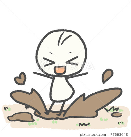 A stickman frolicking in a cute puddle like a picture book 77663648
