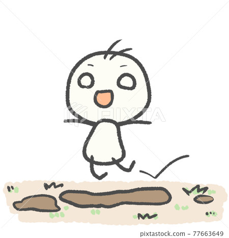 A stickman frolicking in a cute puddle like a picture book 77663649