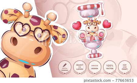 Crtoon character cute giraffe in the toilet - sticker Crtoon character cute giraffe in the toilet - sticker 77663653