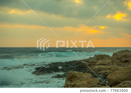 Sunset on the Mediterranean Sea, Cyprus, Paphos Sunset on the Mediterranean Sea, Cyprus, Paphos 77663800
