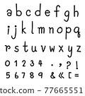 Handwriting English font text lettering shows all sign, symbol, and alphabet in calligraphic doodle 77665551