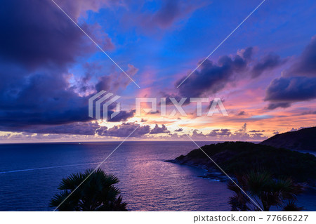 Sunset sky at Phrom Thep Cape the scenic point of Phuket Island, 77666227