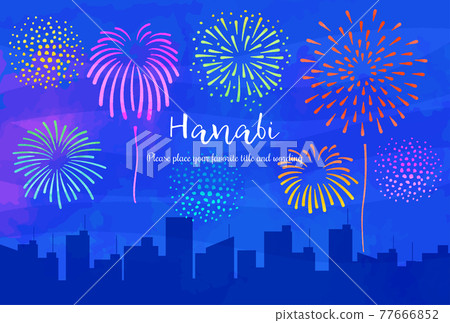 以煙花為主題的夏日形象的背景素材 插圖素材 圖庫